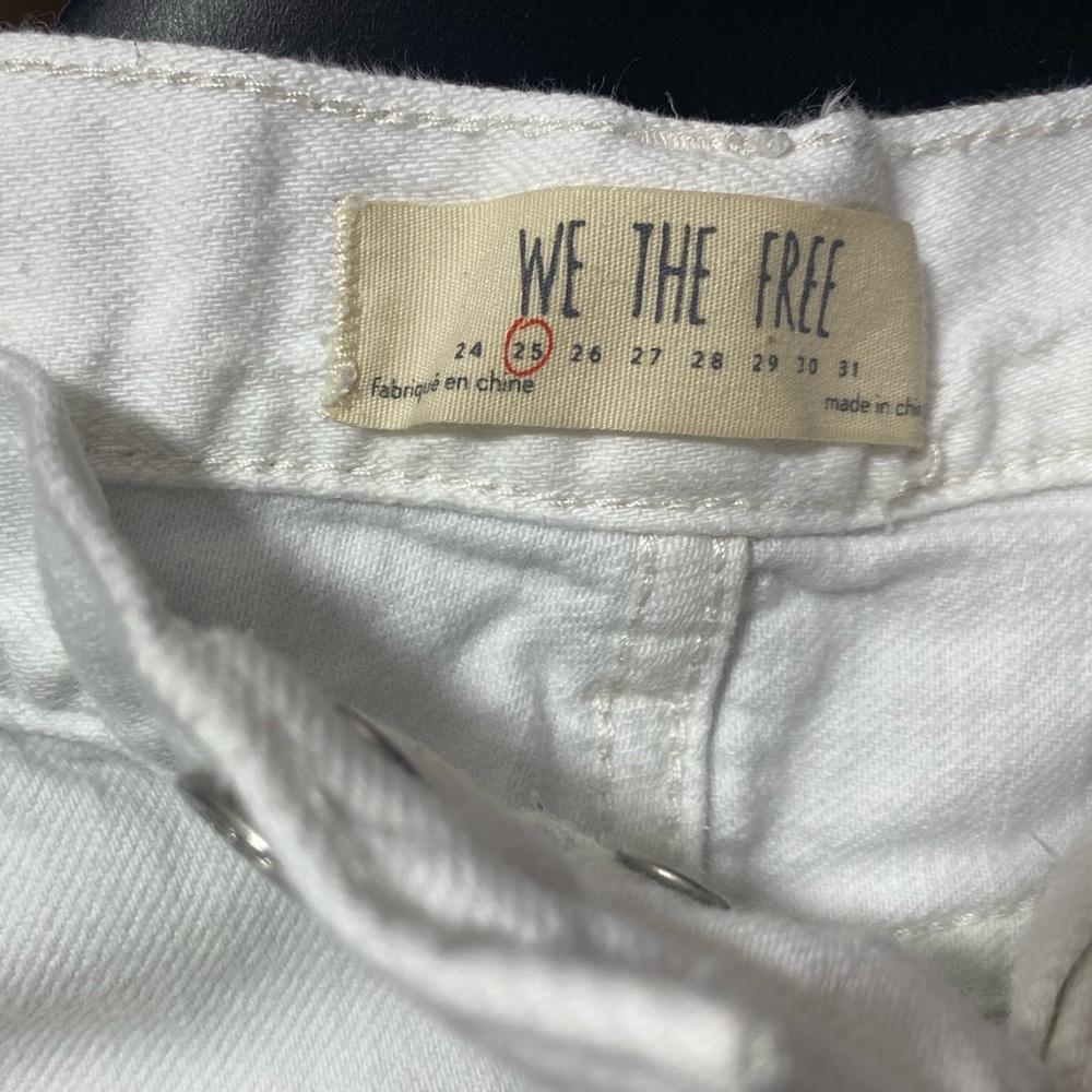 Free People White Distressed denim shorts